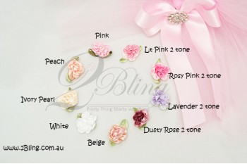 Petite Satin flowers with leaves - 3cm -  Mix Assorted (9 flowers)
